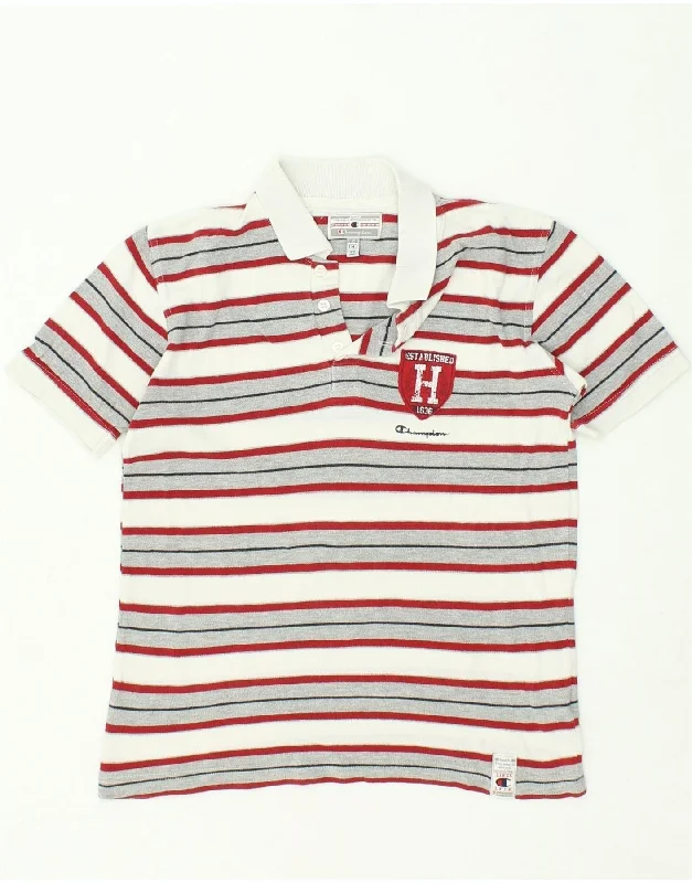 stylish printed polo shirts for men -CHAMPION Boys Graphic Polo Shirt 9-10 Years Medium  Grey Striped Cotton