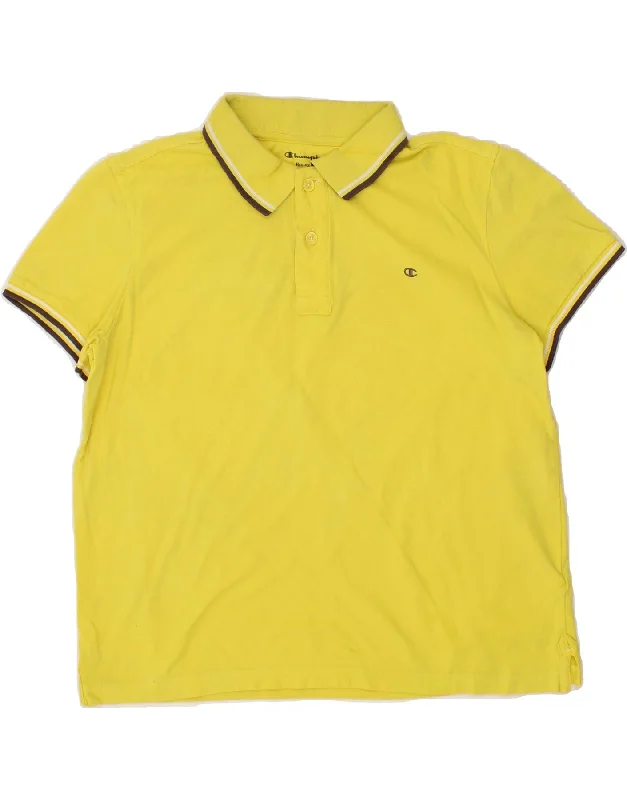 men's casual pique polo shirts -CHAMPION Boys Heritage Fit Polo Shirt 15-16 Years Large Yellow Cotton