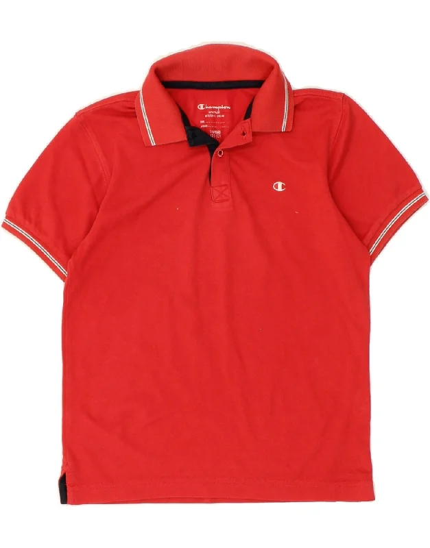 men's custom embroidered polo shirts -CHAMPION Boys Polo Shirt 7-8 Years Small Red Cotton