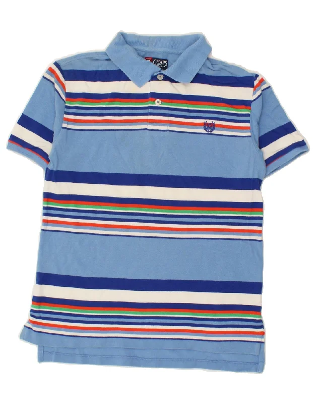 men's cotton blend polo shirts -CHAPS Boys Polo Shirt 14-15 Years Large  Blue Striped Cotton