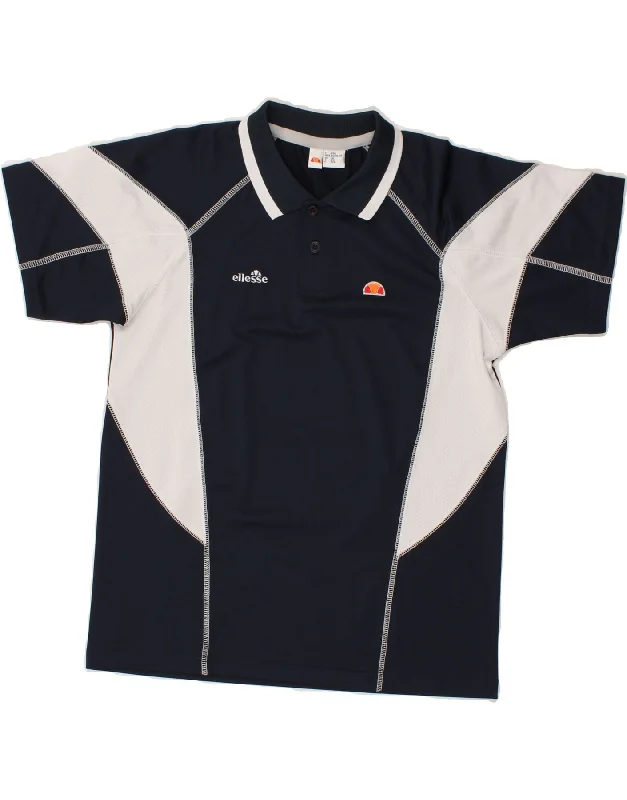 casual golf polo shirts for men -ELLESSE Boys Polo Shirt 11-12 Years Large Navy Blue Colourblock Polyester