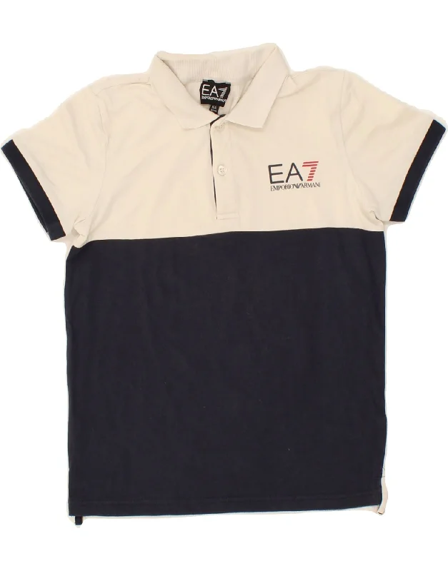 men's breathable polo shirts -EMPORIO ARMANI Boys Polo Shirt 9-10 Years Navy Blue Colourblock