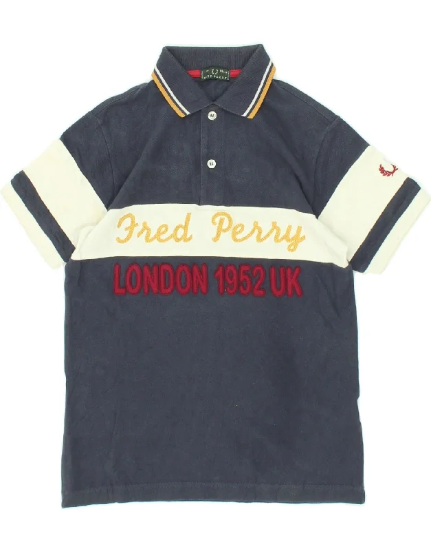 men's premium polo shirts for work -FRED PERRY Boys Graphic Polo Shirt 11-12 Years Navy Blue Colourblock