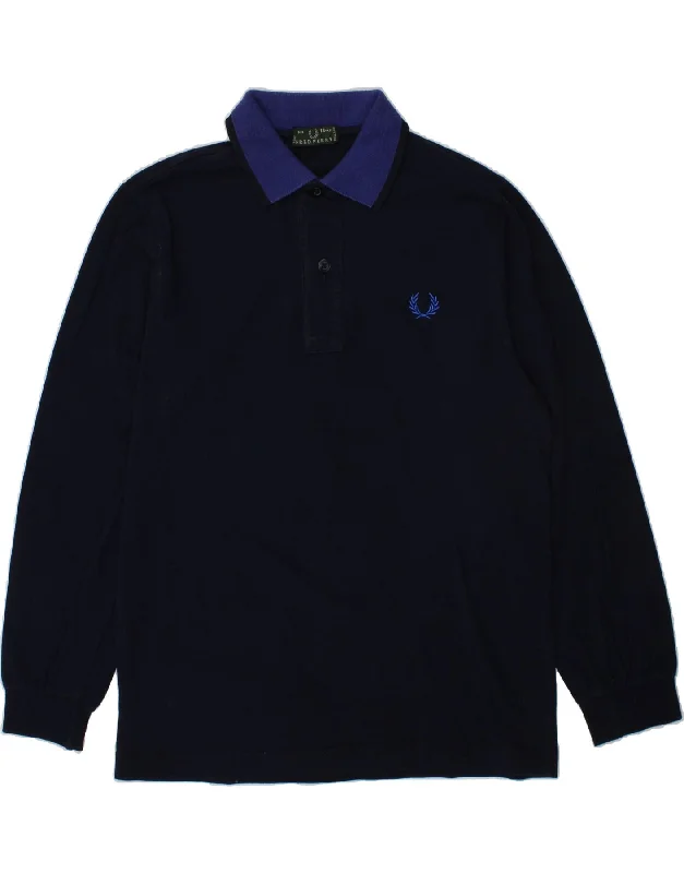 stylish polo shirts for men -FRED PERRY Boys Long Sleeve Polo Shirt 11-12 Years Navy Blue Cotton