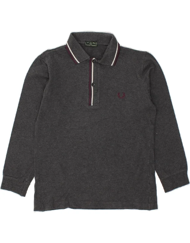 cotton polo shirts for men -FRED PERRY Boys Long Sleeve Polo Shirt 13-14 Years Grey Cotton