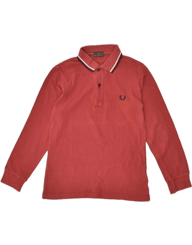 men's sports polo shirts for men -FRED PERRY Boys Long Sleeve Polo Shirt 13-14 Years Red Cotton