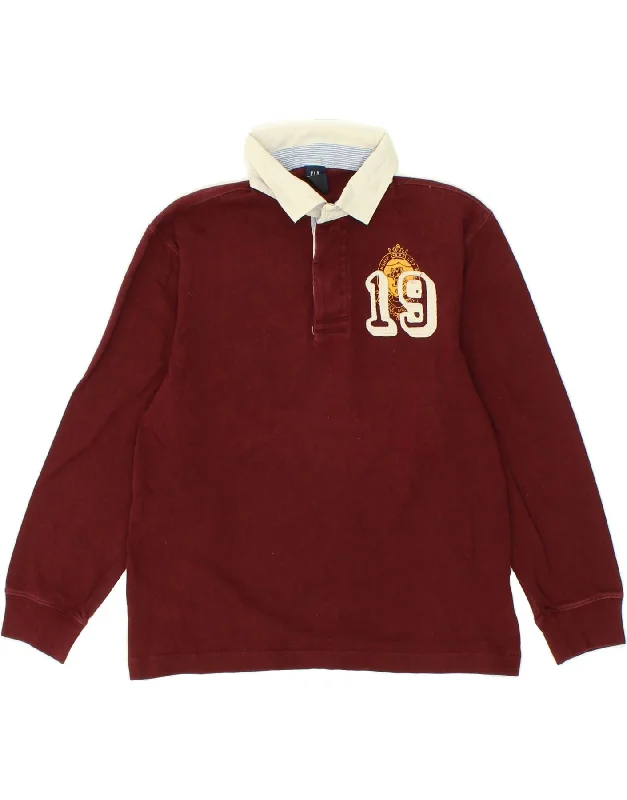 men's striped cotton polo shirts -GAP Boys Graphic Long Sleeve Polo Shirt 9-10 Years Large Burgundy Cotton