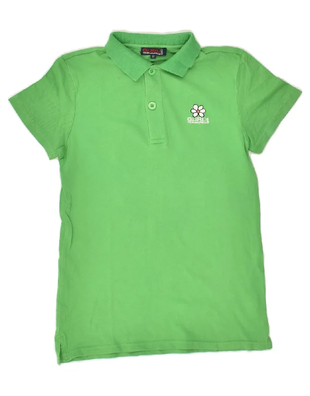 men's pique polo shirts -GURU Boys Polo Shirt 11-12 Years Green Cotton