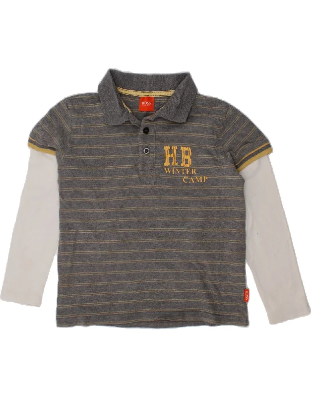 comfortable polo shirts for men -HUGO BOSS Boys Graphic Long Sleeve Polo Shirt 5-6 Years Grey Striped