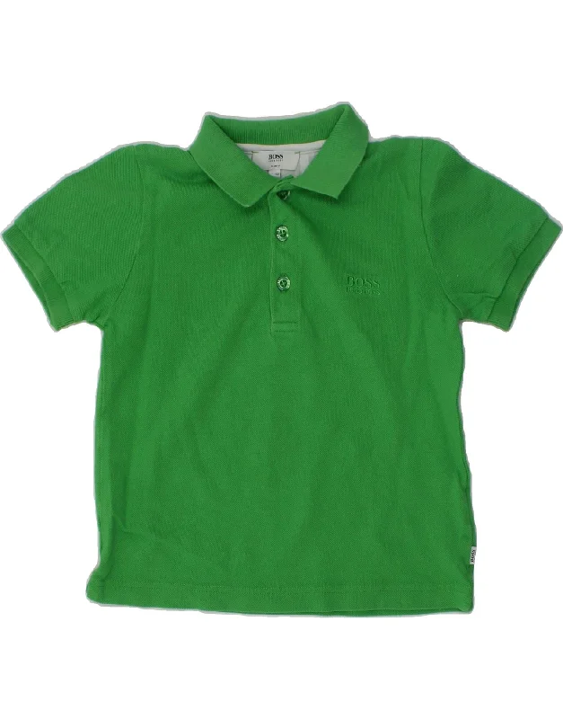 men's classic ribbed polo shirts -HUGO BOSS Boys Slim Fit Polo Shirt 3-4 Years Green Cotton