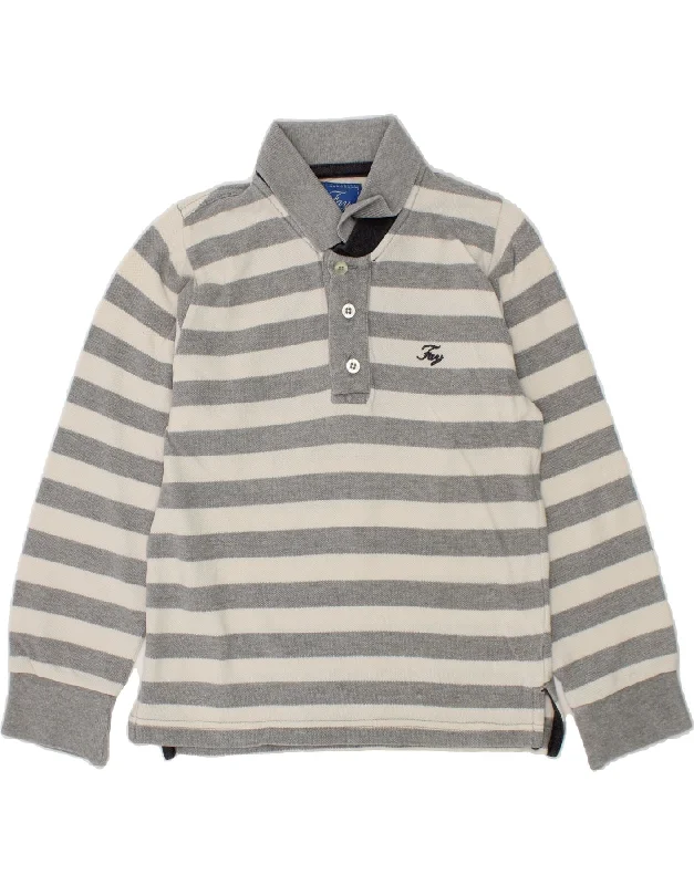 men's polo shirts for summer -JOY Boys Long Sleeve Polo Shirt 5-6 Years Grey Striped