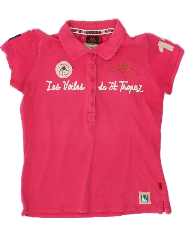 men's polo shirts with designs -KAPPA Girls Graphic Polo Shirt 11-12 Years Large Pink Cotton