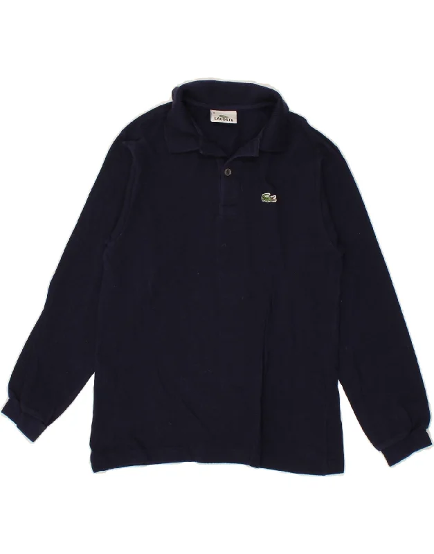 men's cotton blend polo shirts -LACOSTE Boys Long Sleeve Polo Shirt 9-10 Years Navy Blue Cotton