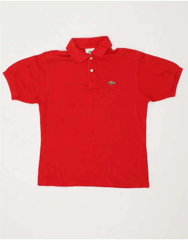 men's polos with side slits -LACOSTE Boys Polo Shirt 15-16 Years Red Cotton