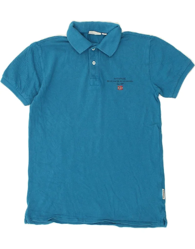 men's short-sleeve polo shirts -NAPAPIJRI Boys Polo Shirt 11-12 Years Blue Cotton