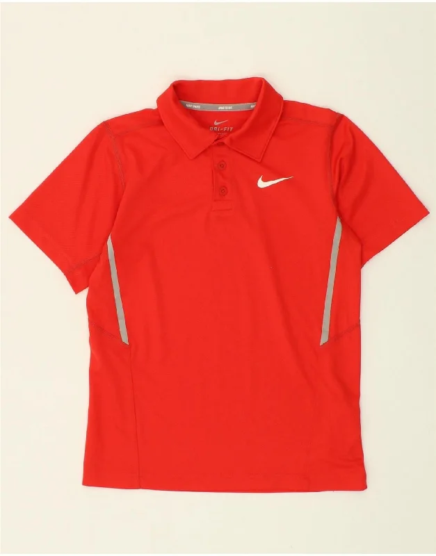 men's fashion polo shirts -NIKE Boys Dri Fit Polo Shirt 10-11 Years Medium Red Polyester