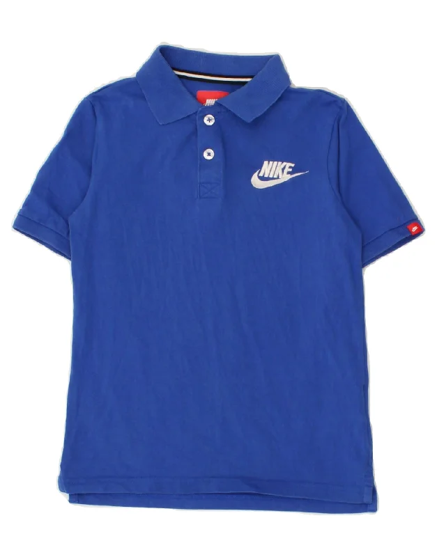 breathable long sleeve polo shirts -NIKE Boys Polo Shirt 8-9 Years Small  Blue Cotton