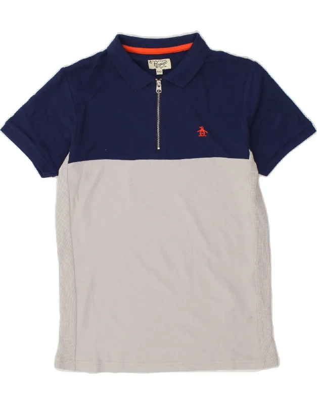 lightweight polo shirts for sports -PENGUIN Boys Polo Shirt 12-13 Years Navy Blue Colourblock Cotton