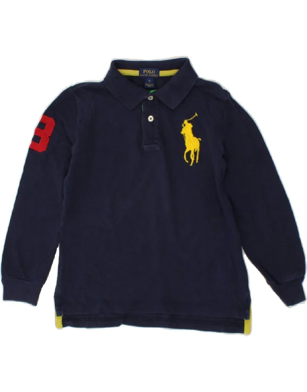 slim fit pique polo shirts for men -POLO RALPH LAUREN Boys Graphic Long Sleeve Polo Shirt 5-6 Years Navy Blue