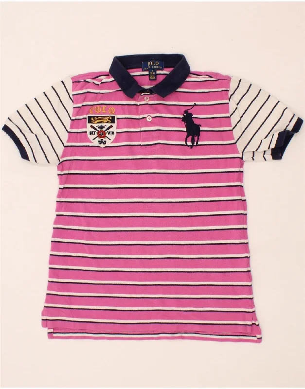 men's polo shirts for sports -POLO RALPH LAUREN Boys Graphic Polo Shirt 10-11 Years Medium Pink Striped