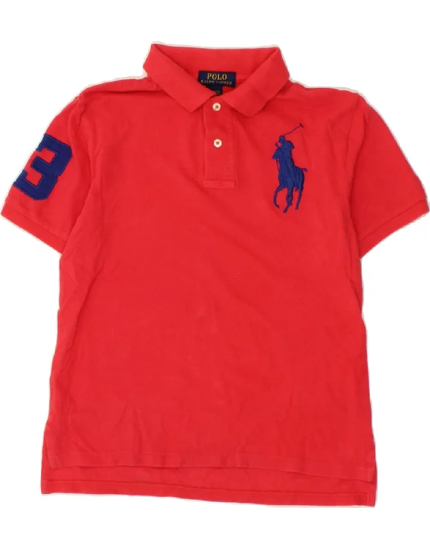 men's casual cotton polo shirts -POLO RALPH LAUREN Boys Graphic Polo Shirt 10-11 Years Medium  Red Cotton