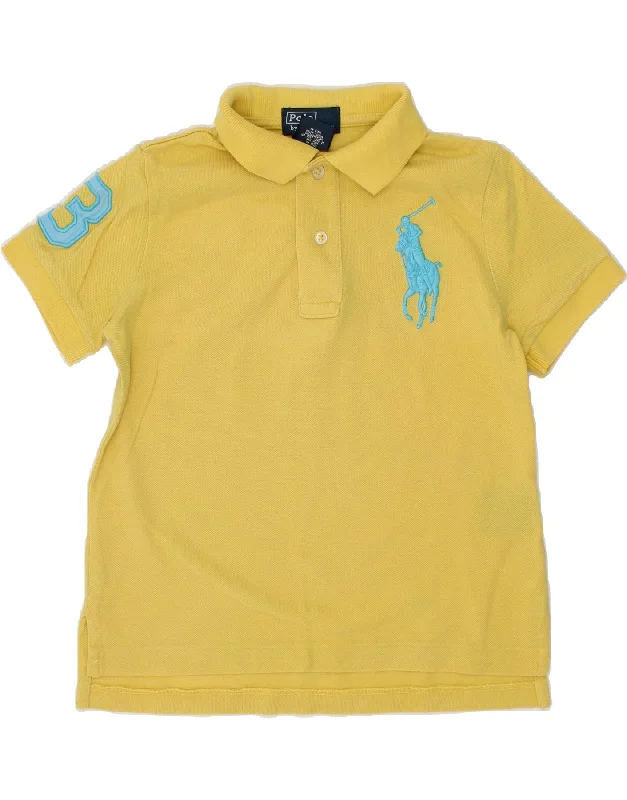 men's long-sleeve polo shirts -POLO RALPH LAUREN Boys Graphic Polo Shirt 2-3 Years Yellow Cotton