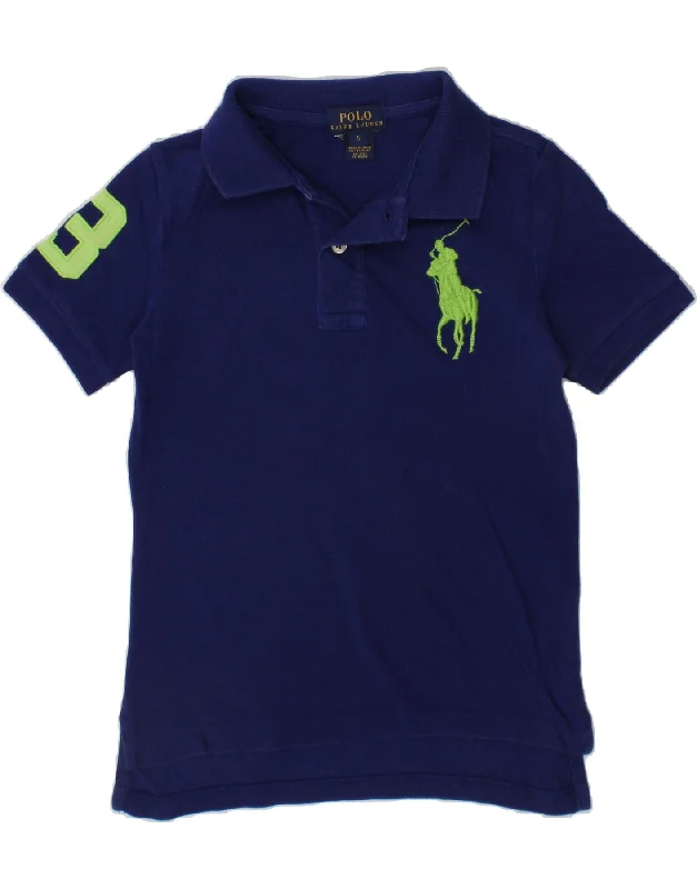 men's classic fit cotton polo shirts -POLO RALPH LAUREN Boys Graphic Polo Shirt 4-5 Years Navy Blue Cotton