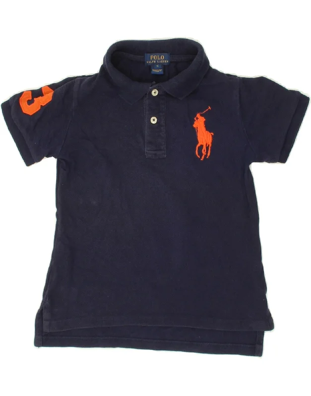 men's breathable short sleeve polo shirts -POLO RALPH LAUREN Boys Graphic Polo Shirt 4-5 Years Navy Blue Cotton