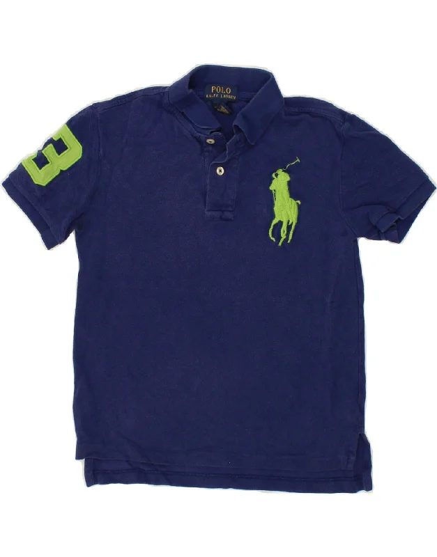 men's fashion polo shirts -POLO RALPH LAUREN Boys Graphic Polo Shirt 7-8 Years Small Navy Blue Cotton