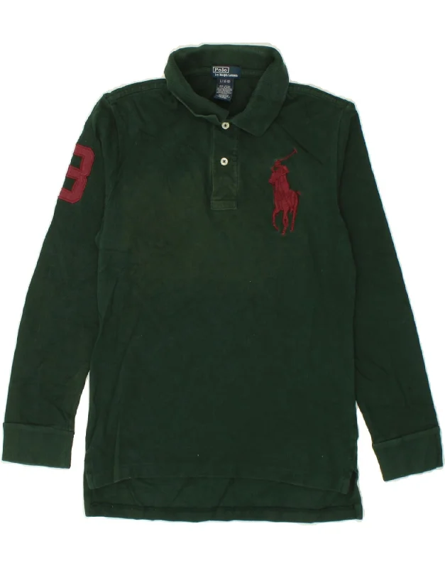 vibrant long sleeve polo shirts -POLO RALPH LAUREN Boys Long Sleeve Polo Shirt 14-15 Years Large Green