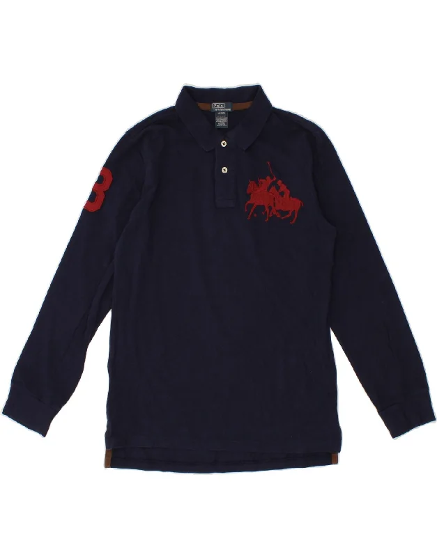 men's short sleeve polo shirts for work -POLO RALPH LAUREN Boys Long Sleeve Polo Shirt 15-16 Years XL Navy Blue