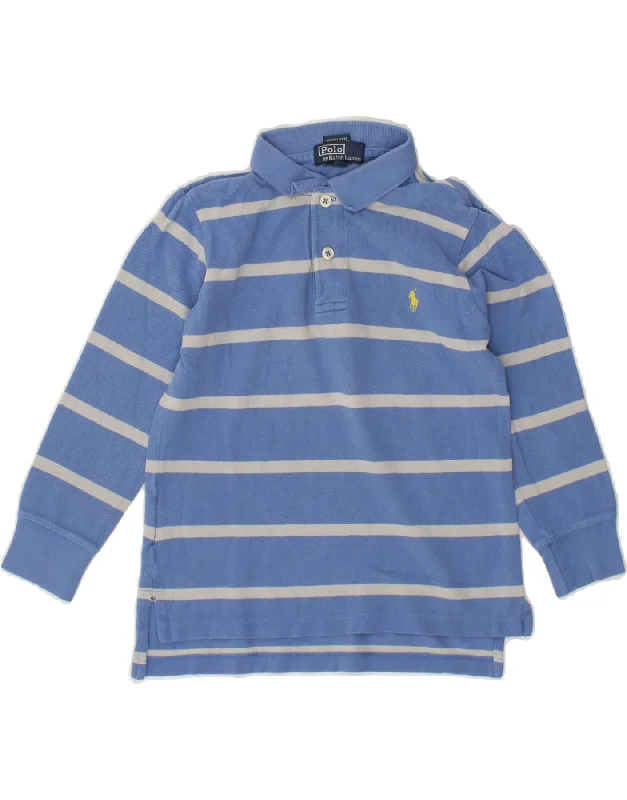 men's slim-fit polo shirts -POLO RALPH LAUREN Boys Long Sleeve Polo Shirt 4-5 Years Blue Striped