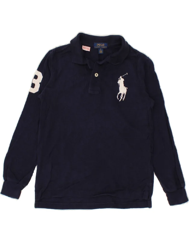 classic fit polo shirts for men -POLO RALPH LAUREN Boys Long Sleeve Polo Shirt 5-6 Years Navy Blue Cotton