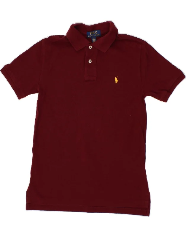 men's embroidered polo shirts -POLO RALPH LAUREN Boys Polo Shirt 10-11 Years Medium Burgundy Cotton