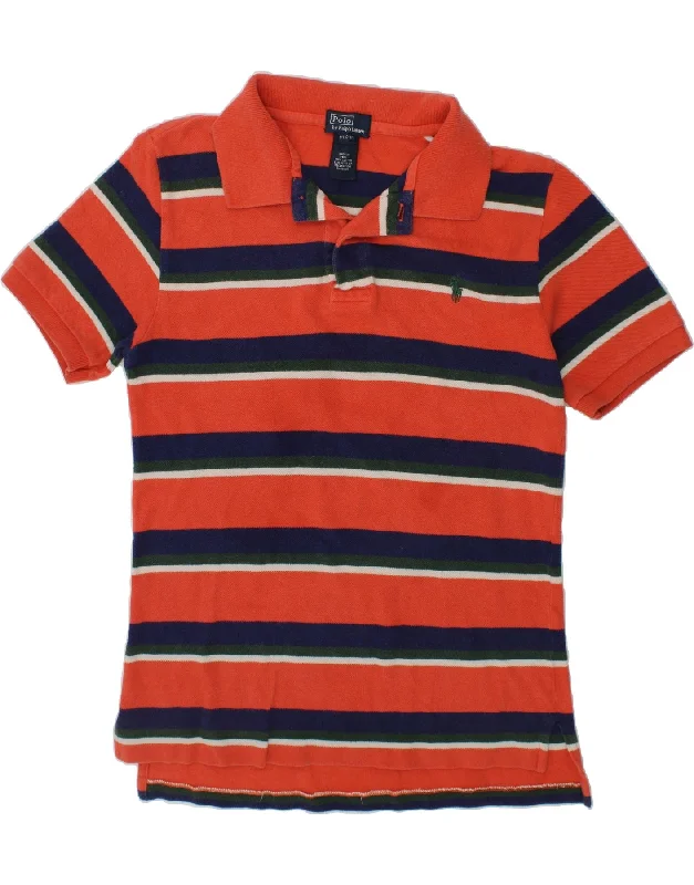 men's long-sleeve polo shirts -POLO RALPH LAUREN Boys Polo Shirt 10-11 Years Medium Red Striped Cotton