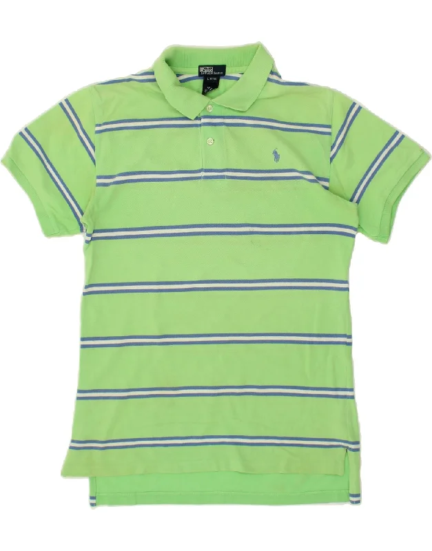 classic short sleeve polo shirts -POLO RALPH LAUREN Boys Polo Shirt 14-15 Years Large Green Striped Cotton