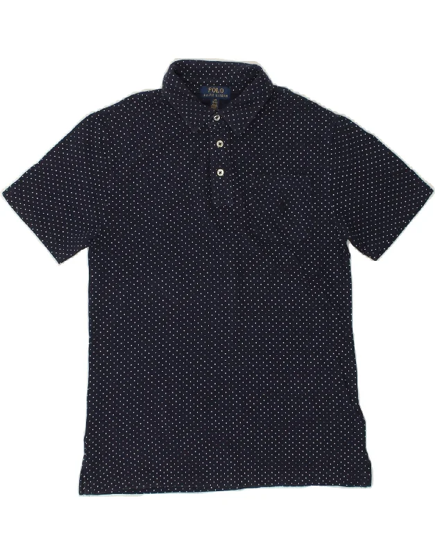 men's regular pique polo shirts -POLO RALPH LAUREN Boys Polo Shirt 14-15 Years Large Navy Blue Polka Dot