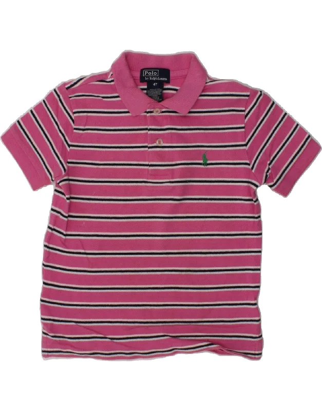 men's high-quality polo shirts -POLO RALPH LAUREN Boys Polo Shirt 3-4 Years Pink Striped Cotton