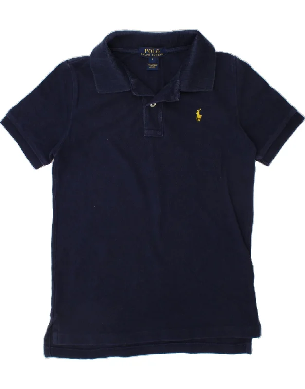 stylish long sleeve polo shirts -POLO RALPH LAUREN Boys Polo Shirt 6-7 Years Navy Blue Cotton