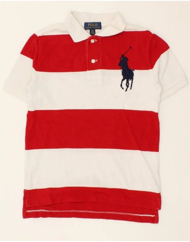 men's performance long sleeve polo shirts -POLO RALPH LAUREN Boys Polo Shirt 7-8 Years Small  Red Striped