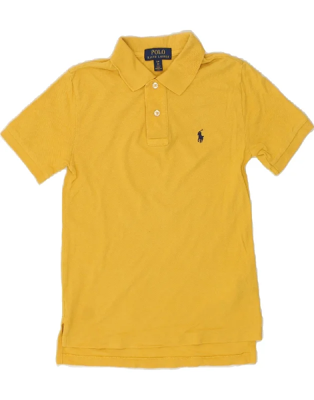 men's casual wear polo shirts -POLO RALPH LAUREN Boys Polo Shirt 7-8 Years Small Yellow Cotton