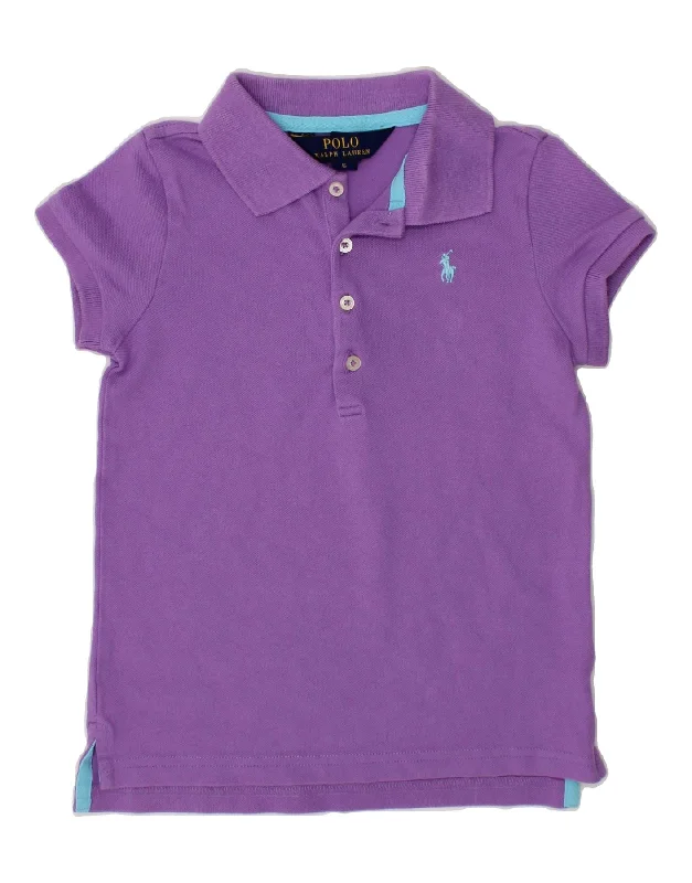 men's sport performance polo shirts -POLO RALPH LAUREN Girls Polo Shirt 5-6 Years Purple Cotton