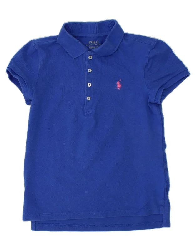 men's fashion polo shirts -POLO RALPH LAUREN Girls Polo Shirt 8-9 Years Medium  Blue Cotton