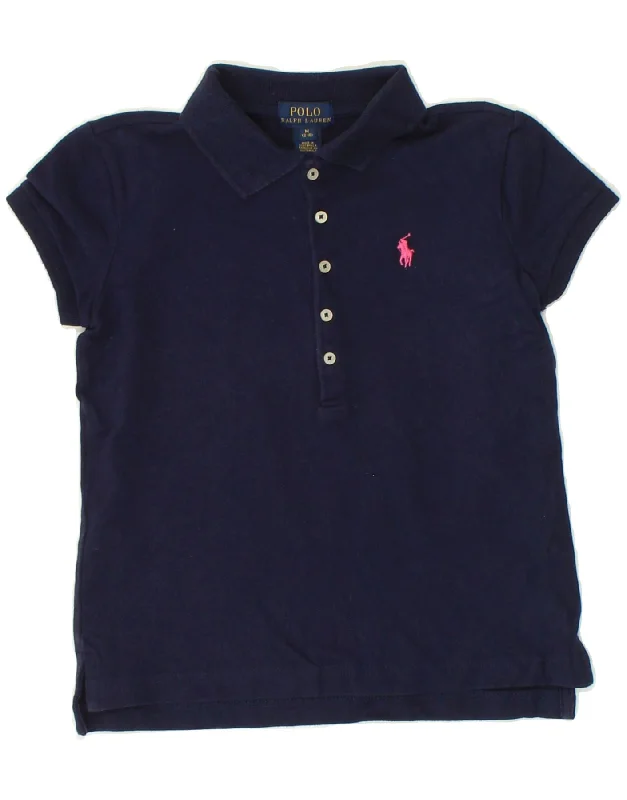 men's athletic pique polo shirts -POLO RALPH LAUREN Girls Polo Shirt 8-9 Years Medium Navy Blue Cotton