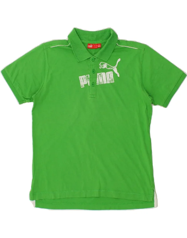 stylish long sleeve polo shirts -PUMA Boys Graphic Polo Shirt 11-12 Years Large  Green Cotton