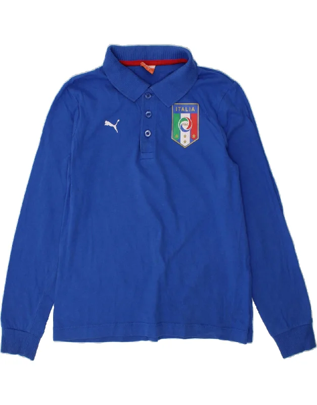 men's classic polo shirts -PUMA Boys Italia Graphic Long Sleeve Polo Shirt 9-10 Years Medium Blue