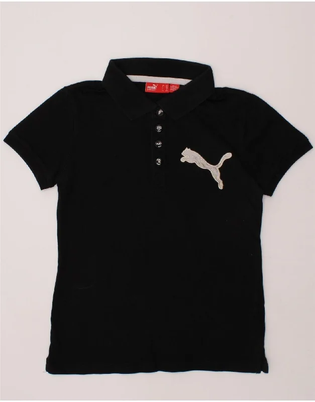 men's polo shirts for sports -PUMA Girls Polo Shirt 9-10 Years Medium Black Cotton