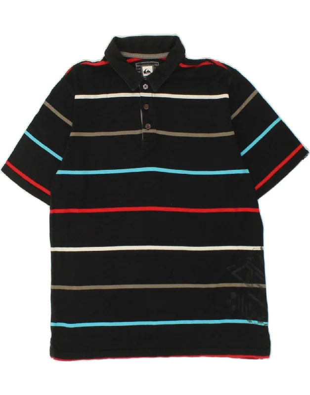 men's casual fit polo shirts -QUIKSILVER Boys Polo Shirt 15-16 Years Large  Black Striped Cotton