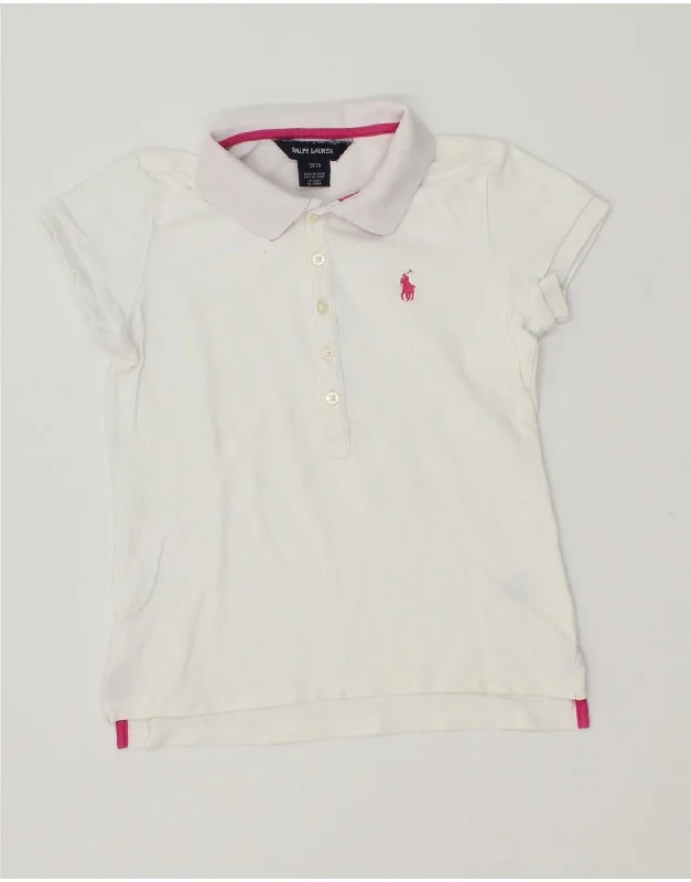 men's luxury cotton polo shirts -RALPH LAUREN Girls Polo Shirt 6-7 Years Small  White Cotton