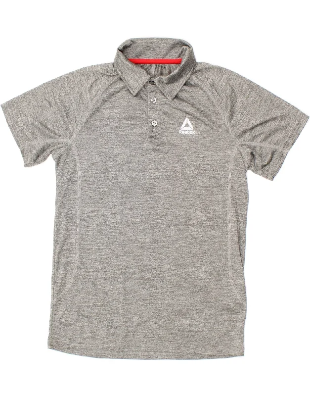 men's classic striped polo shirts -REEBOK Boys Polo Shirt 10-11 Years Grey Flecked Polyester